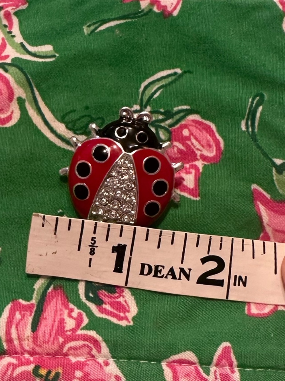 Rhinestone Ladybug Brooch Red Enamel Pin Whimsical Insect Jewelry Cottagecore - Picture 2 of 3